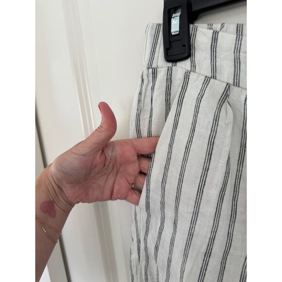 NWT Quince European Linen Pleated Trouser Oatmeal Black Stripe 4 - Picture 4 of 6